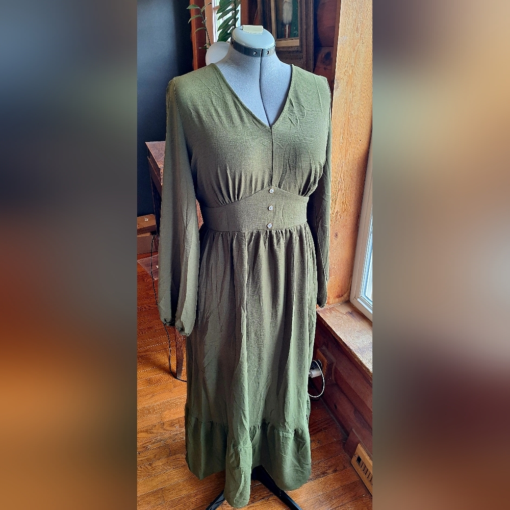Chic Long Sleeve Olive Maxi Dress NWT